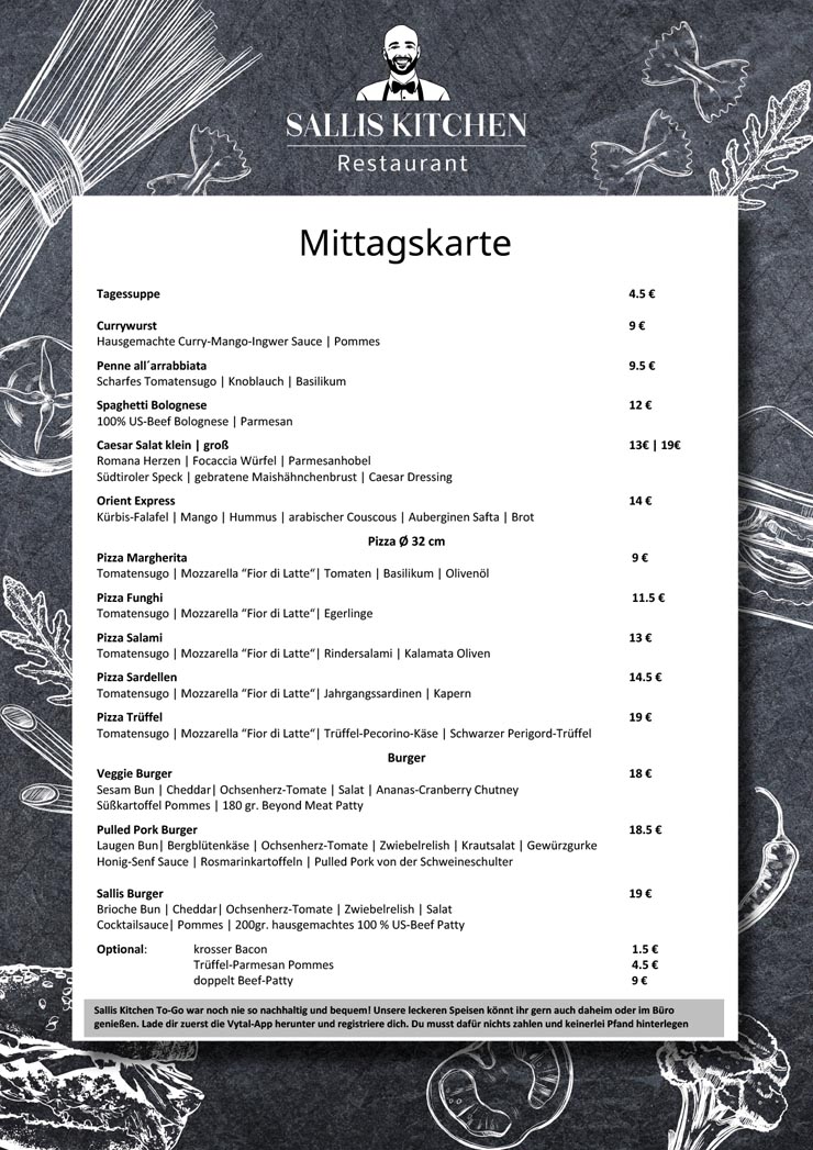 Abendkarte ... Sallis Kitchen Restaurant im bürgerhaus Unterföhring bei Ismaning München